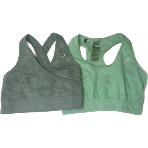 Gymshark Sports Bra Seamless Green Size Small Set of 2 Workout Fitness - Picture 1 of 9